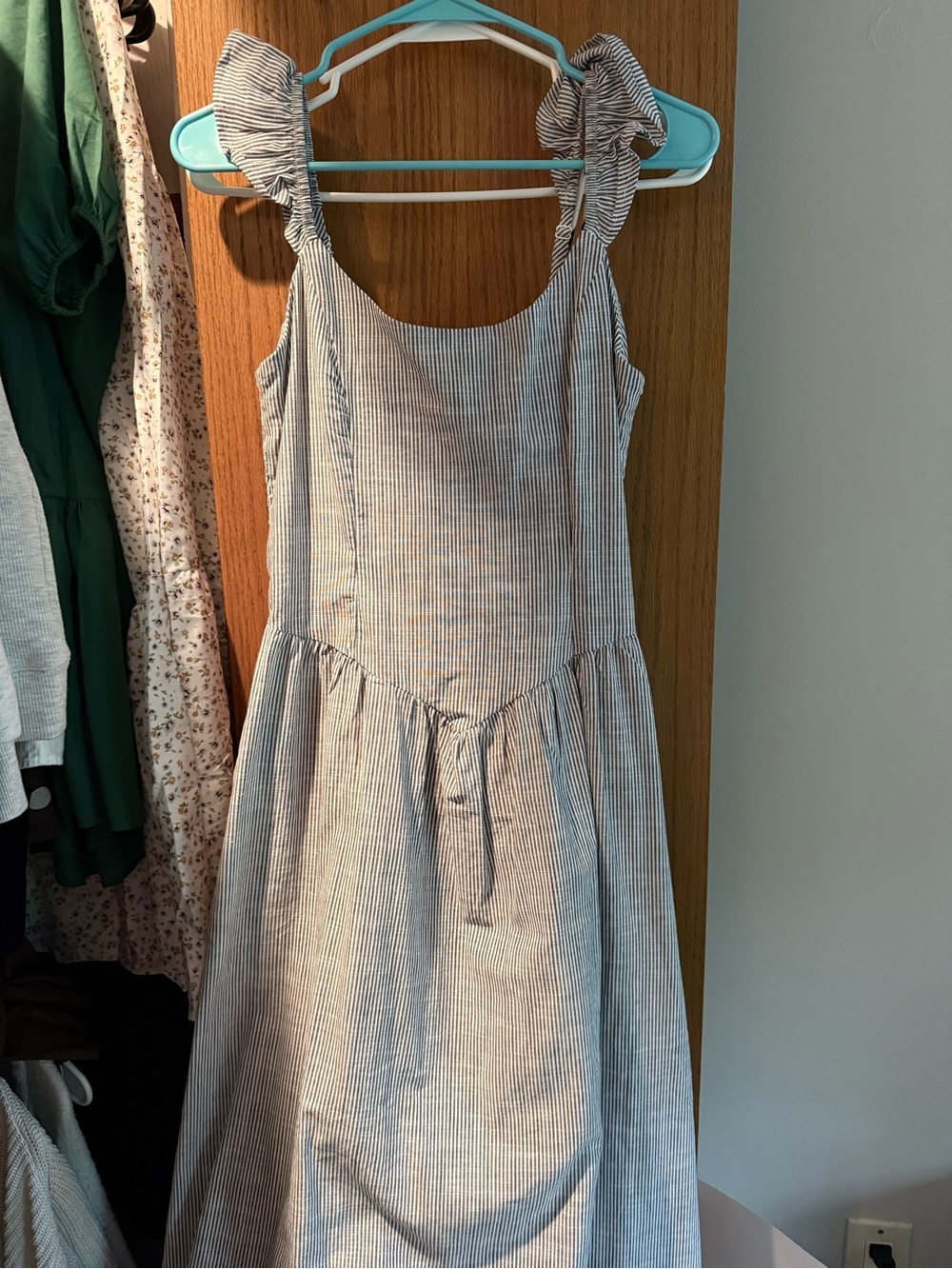 Universal Thread Blue and White Striped Ruffle Strap Sundress